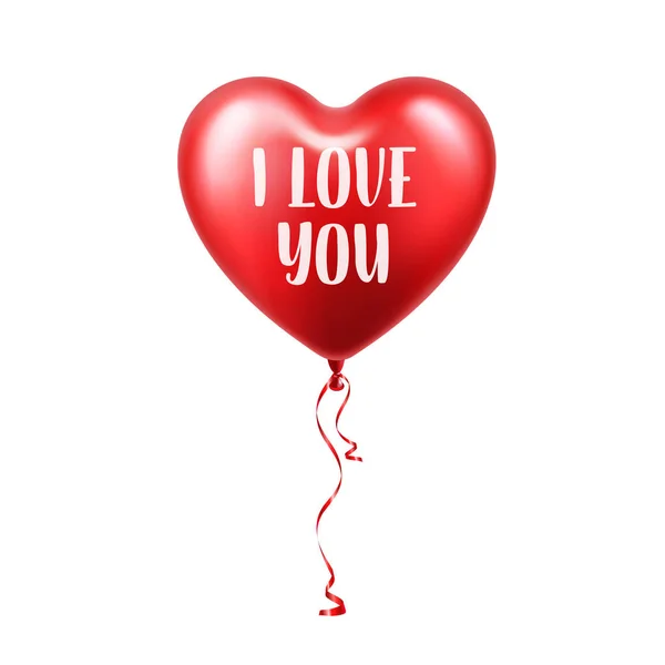 Красный шарик на День Святого Валентина с лентой. В форме сердца. Любовь, 14 февраля . — стоковый вектор