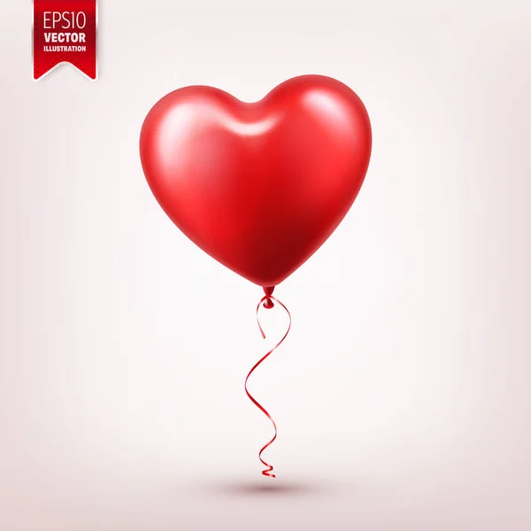 Valentijnsdag rode ballon met lint. Hart vorm. Liefde, 14 februari. — Stockvector