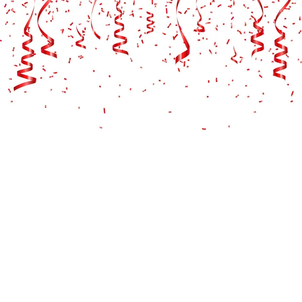 Navidad, San Valentín confeti rojo con cinta sobre fondo transparente. Cae brillo de confeti brillante. Elementos de diseño de fiesta festiva . — Vector de stock