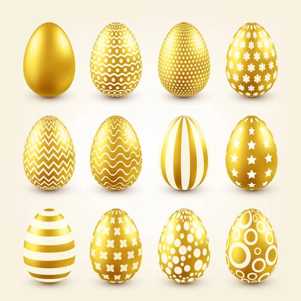 Velikonoční zlatá vejce. Tradiční jarní prázdniny v březnu nebo dubnu. Neděle. Vejce a zlata. Velká sada — Stockový vektor