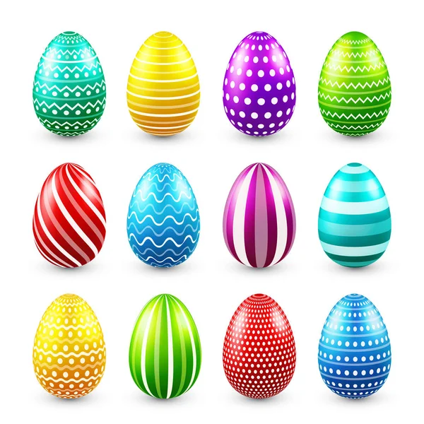 Ovos de Páscoa conjunto colorido. Primavera. Férias em abril. Um presente. Celebração sazonal. Caça aos ovos. Domingo . —  Vetores de Stock