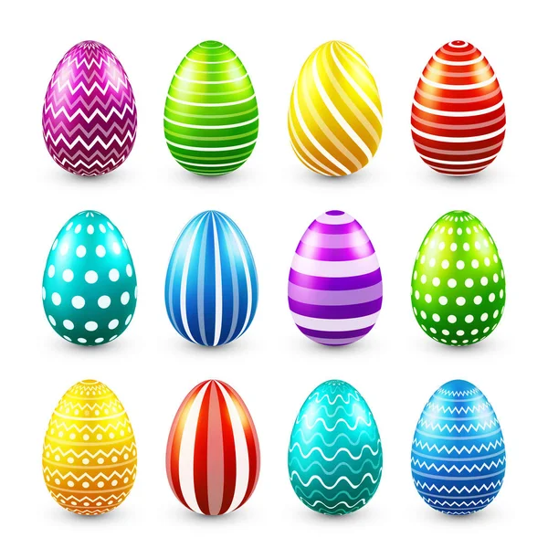 Ovos de Páscoa conjunto colorido. Primavera. Férias em abril. Um presente. Celebração sazonal. Caça aos ovos. Domingo . — Vetor de Stock