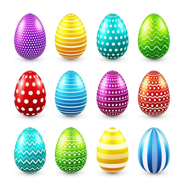 Conjunto de huevos de Pascua. Primavera. Vacaciones en abril. Un regalo. Celebración estacional. Caza de huevos. Domingo . — Vector de stock