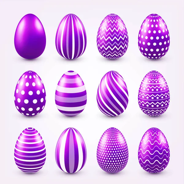 Huevos de Pascua púrpura. Primavera. Vacaciones en abril. Un regalo. Celebración estacional. Caza de huevos. Domingo . — Vector de stock