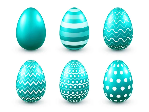 Pasen eieren turquoise set. Lente. Vakantie in April. Geschenk. Seizoensgebonden viering. Egg hunt. Zondag. — Stockvector