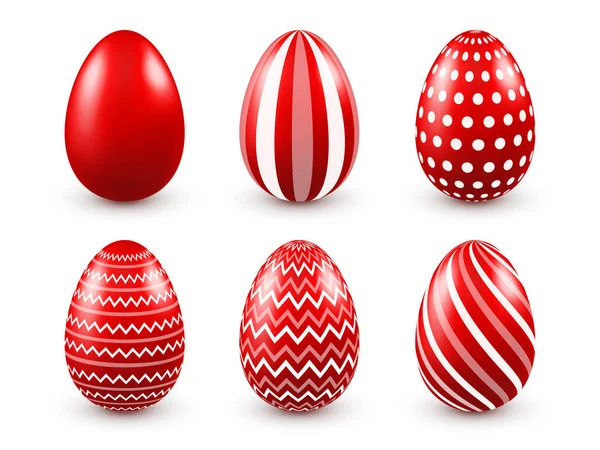 Paaseieren rood ingesteld. Lente. Vakantie in April. Geschenk. Seizoensgebonden viering. Egg hunt. Zondag. — Stockvector