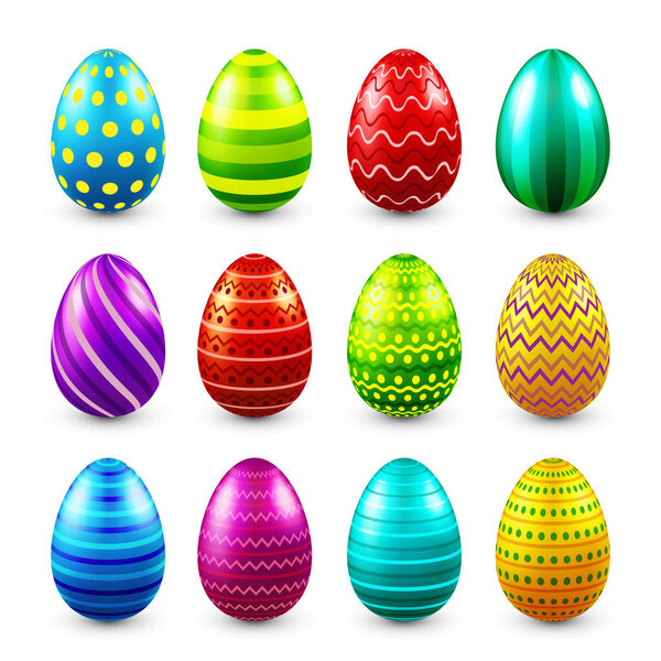 Easter eggs colored set. Spring. Holidays in April. Gift. Seasonal celebration.Egg hunt. Sunday.Food.