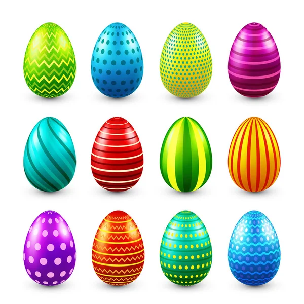 Conjunto de huevos de Pascua. Primavera. Vacaciones en abril. Un regalo. Celebración estacional. Caza de huevos. Domingo.Comida . — Vector de stock