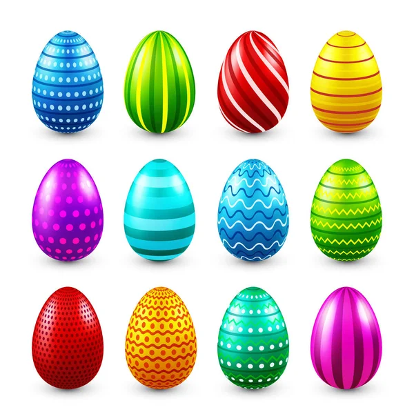 Conjunto de huevos de Pascua. Primavera. Vacaciones en abril. Un regalo. Celebración estacional. Caza de huevos. Domingo.Comida . — Vector de stock