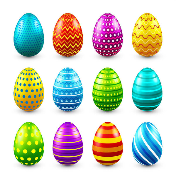 Easter eggs colored set. Spring. Holidays in April. Gift. Seasonal celebration.Egg hunt. Sunday.Food.