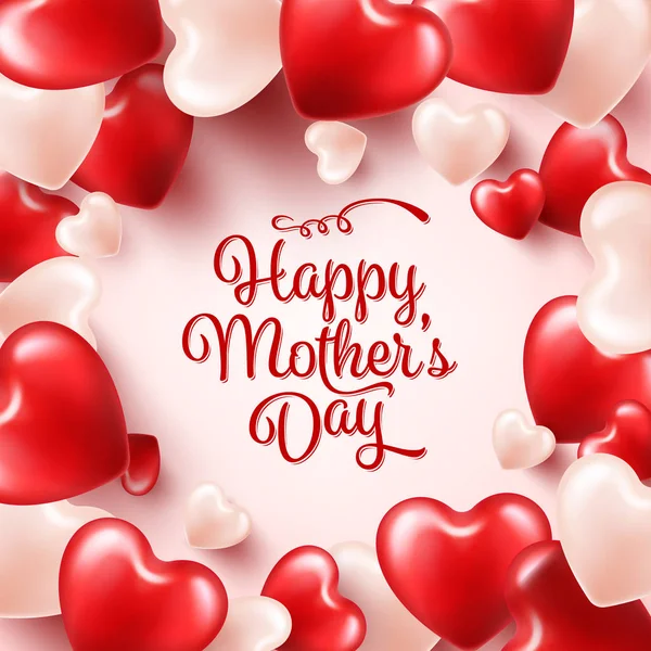 Anneler günü arka plan kırmızı kalpler ile. Tebrik kartı, şablonla yazı. Kalp şeklinde. Tatil. — Stok Vektör