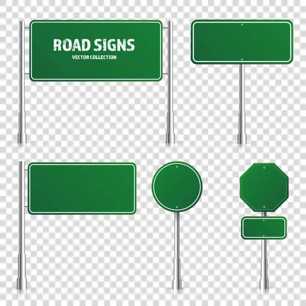 Дорожный зеленый дорожный знак. Пустая доска с местом для текста. Макап. Изолирован на белом информационном знаке. Направление. Векторная иллюстрация . — стоковый вектор