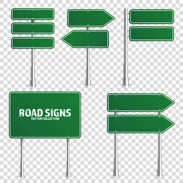 道路绿色交通标志。空白板与地方为文本。样机.隔离在白色信息标志。方向.矢量插图. — 图库矢量图片