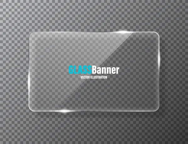 Marco de cristal brillante. Banner de vidrio transparente realista con resplandor. Elemento de diseño vectorial . — Archivo Imágenes Vectoriales