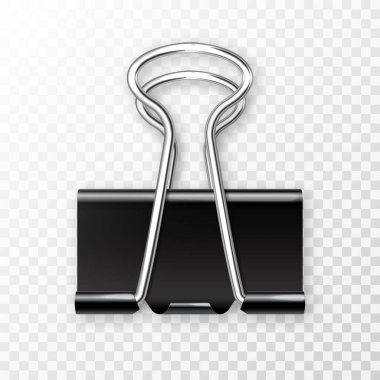 Siyah gerçekçi kağıt klasörü kareli arkaplanda izole edildi. Ataç, tutucu. Tasarım modeli. Vektör illüstrasyonu.