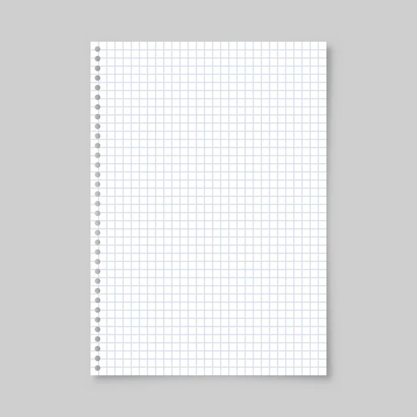 Realistisk blank fodrad pappersark med skugga i A4-format isolerad på grå bakgrund. Notebook eller bok sida. Designa mall eller mockup. Vektorillustration. — Stock vektor