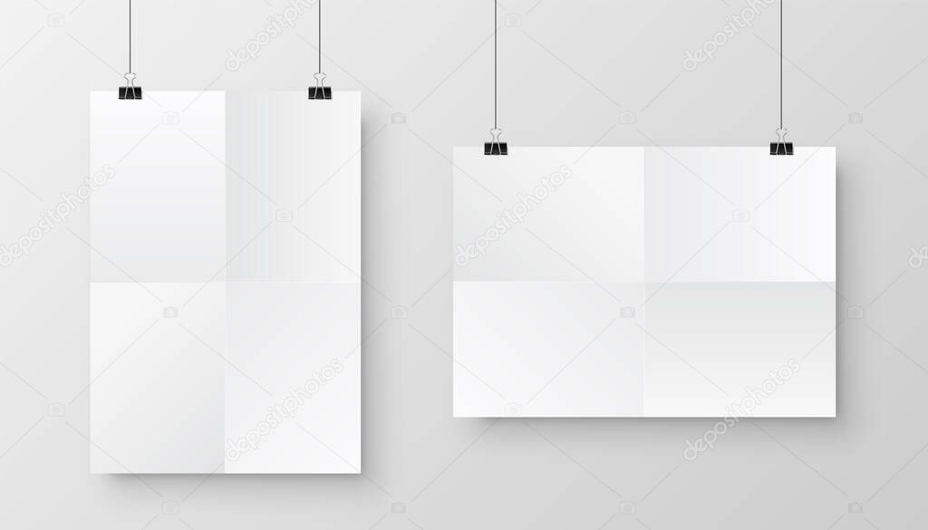 Download Realistic Hanging Blank Paper Sheet With Shadow In A4 Format And Black Paper Clip Binder On Gray Background Design Poster Template Or Mockup Vector Illustration Premium Vector In Adobe Illustrator Ai PSD Mockup Templates