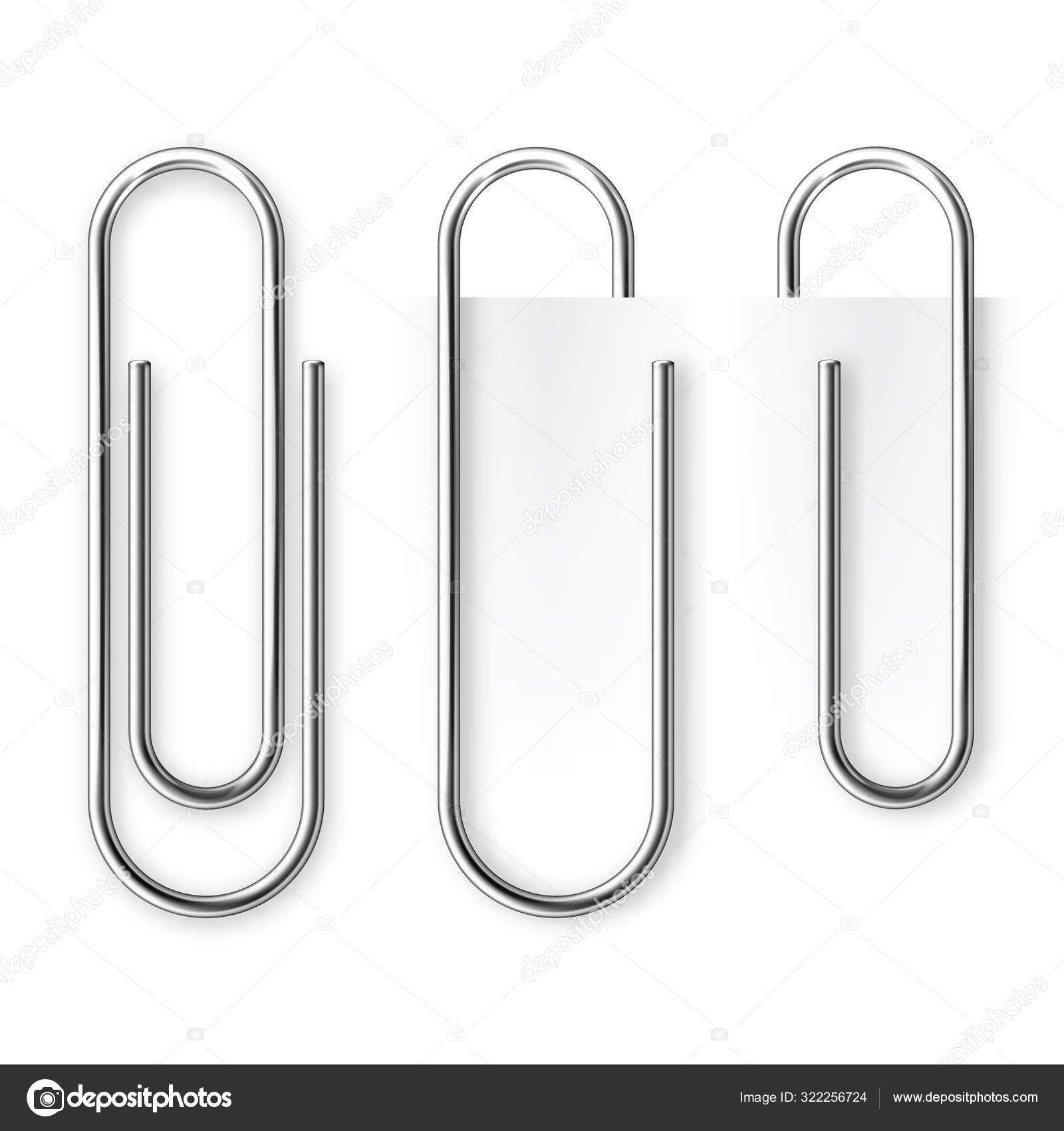 Realistic metal paper clip isolated on white background. Page holder