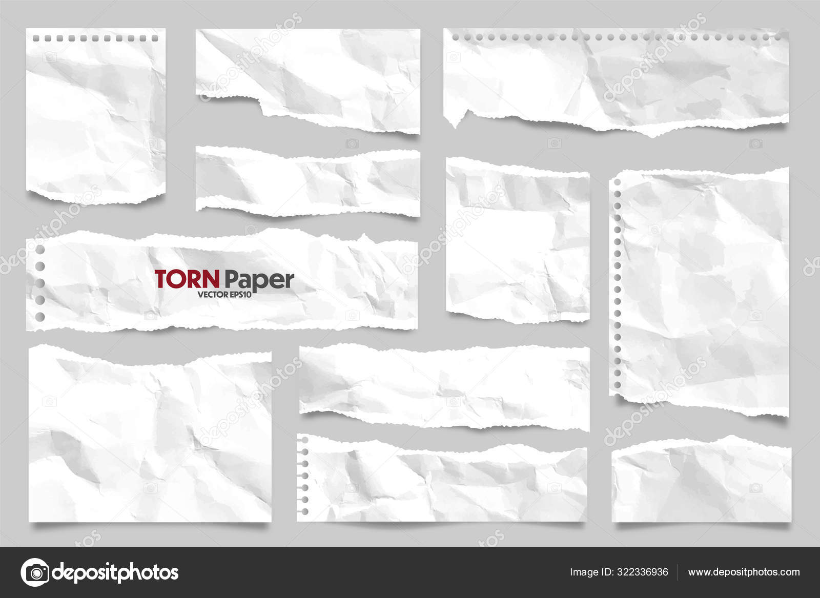 White ripped paper strips illustration. Torn paper strips