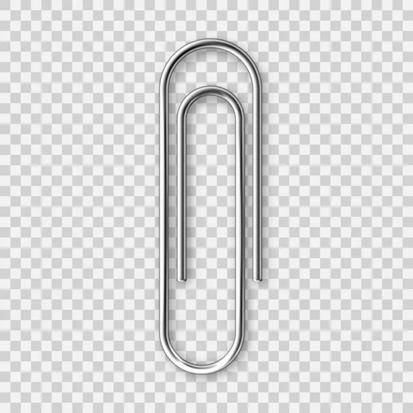 Realistische metalen paperclip geïsoleerd op transparante achtergrond. Pagina houder, map. Vectorillustratie. — Stockvector