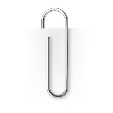 Gerçekçi metal ataç beyaz arkaplanda izole edilmiş. Sayfa tutucu, klasör. Vektör illüstrasyonu.