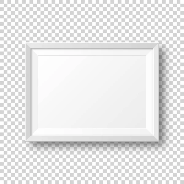 Realistic blank white picture frame with shadow isolated on transparent background. Modern poster mockup. Empty photo frame for art gallery or interior. Vector illustration. — 스톡 벡터