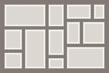 Boş posta pulları koleksiyonu. Yapışkan kağıt damga. Vektör illüstrasyonu.