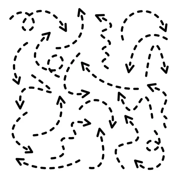 Musta pisteviivalla käsin piirretyt nuolet asetettu valkoiselle pohjalle. Nuoli, kursorikuvake. Vector Pointersin kokoelma. Takaisin, Seuraava Web Page Sign . — vektorikuva