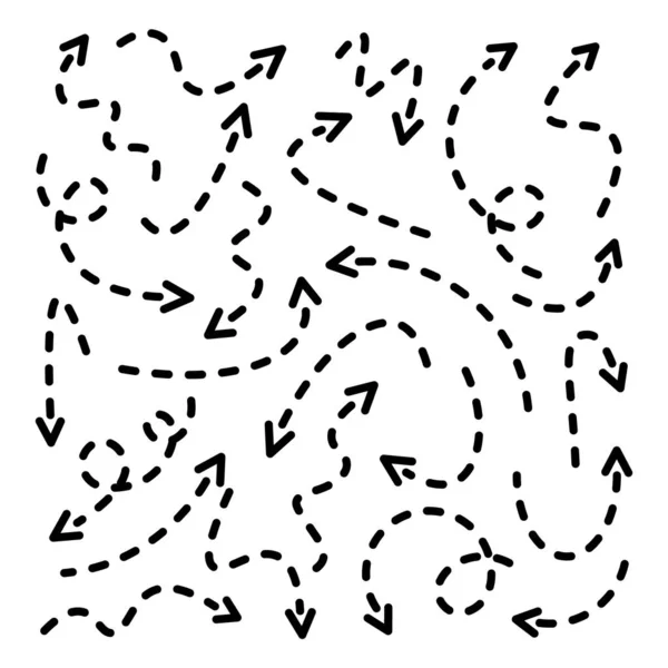 Μαύρο Dotted Hand Drawn Arrows Σετ σε λευκό φόντο. Βέλος, Εικονίδιο του δρομέα. Συλλογή Vector Pointers. Πίσω, επόμενη υπογραφή ιστοσελίδας. — Διανυσματικό Αρχείο