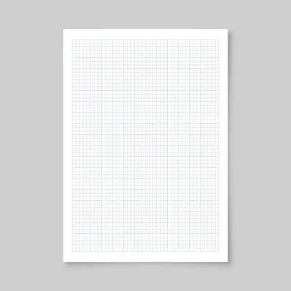 Foglio di carta foderato bianco realistico con ombra in formato A4 isolato su sfondo grigio. Notebook o pagina del libro. Modello di design o modello. Illustrazione vettoriale . — Vettoriale Stock