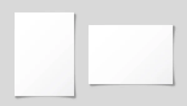 Ρεαλιστικό λευκό φύλλο χαρτιού με σκιά σε σχήμα Α4 που απομονώνεται σε γκρι φόντο. Σημειωματάριο ή σελίδα βιβλίου. Πρότυπο σχεδιασμού ή μακέτα. Εικονογράφηση διανύσματος. — Διανυσματικό Αρχείο
