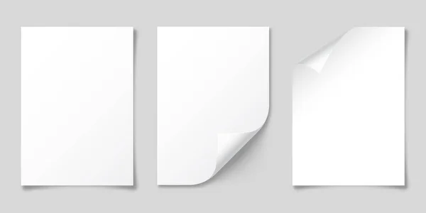 Realistische blanco vel papier met schaduw in A4 formaat geïsoleerd op grijze achtergrond. Notitieboek of boekpagina. Ontwerp sjabloon of model. Vectorillustratie. — Stockvector