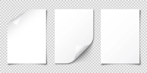 Realistiskt blankt pappersark med skugga i A4-format isolerad på transparent rutig bakgrund. Notebook eller bok sida. Designa mall eller mockup. Vektorillustration. — Stock vektor