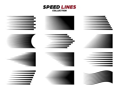Siyah çizgi roman hız çizgisi. Vektör koleksiyonu.