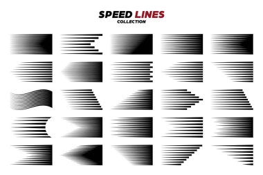 Siyah çizgi roman hız çizgisi. Vektör koleksiyonu.