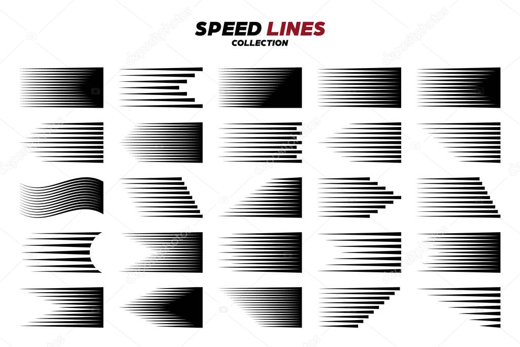 Black comic speed motion line. Vector collection.