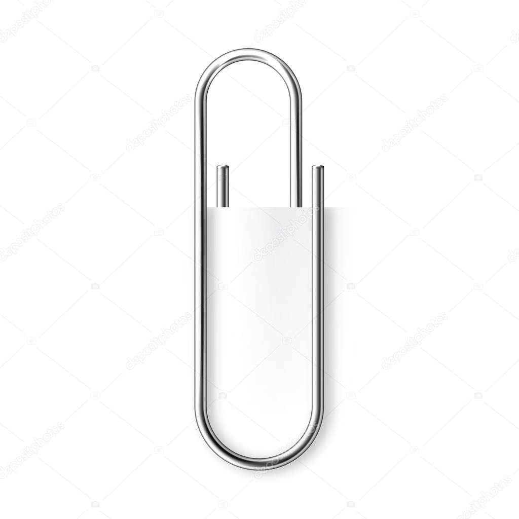 Clip de papel de metal realista aislado sobre fondo blanco. Titular de