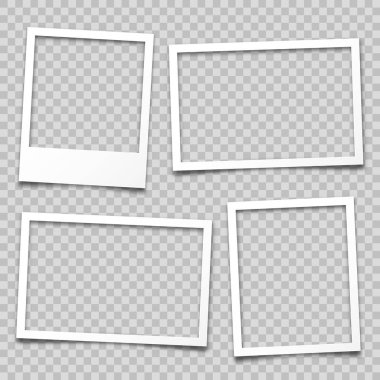 Gerçekçi boş fotoğraf kartı çerçevesi, film seti. Retro vintage fotoğraf. Dijital enstantane görüntüsü. Tasarım için şablon ya da maket. Vektör illüstrasyonu.