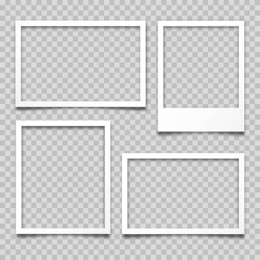 Gerçekçi boş fotoğraf kartı çerçevesi, film seti. Retro vintage fotoğraf. Dijital enstantane görüntüsü. Tasarım için şablon ya da maket. Vektör illüstrasyonu.