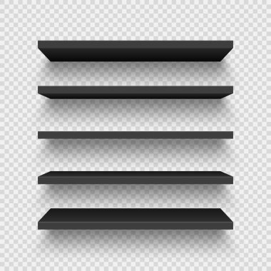 Arkaplanda siyah duvar koleksiyonu var. Boş mağaza rafı. Vektör illüstrasyonu.