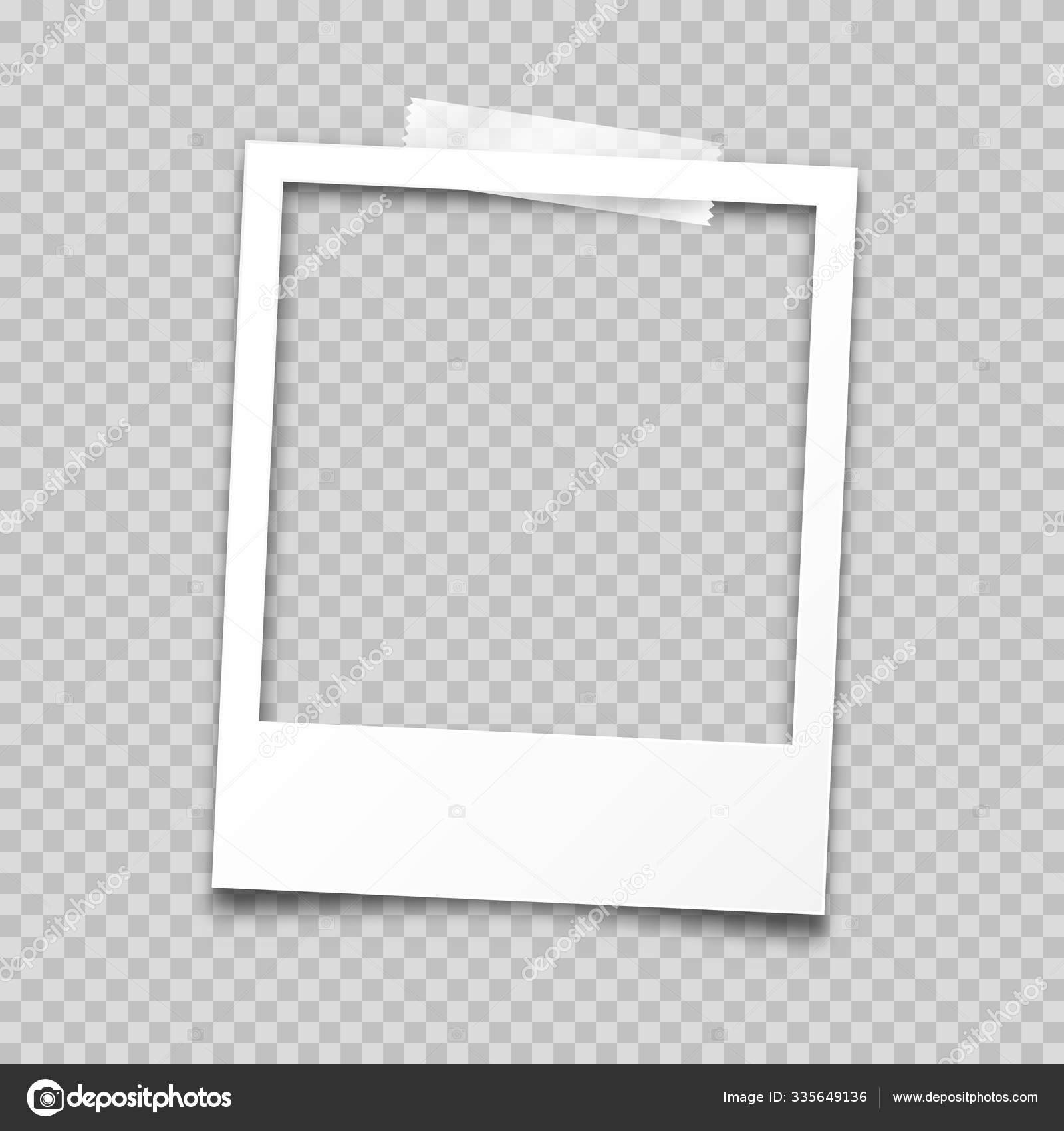 Vector Instant Photo Frame with adhesive tape. Photo realistic vector  Mockup on transparent background. Vintage paper Photo Frame Template for  your photos or project. Retro style design element Stock Vector