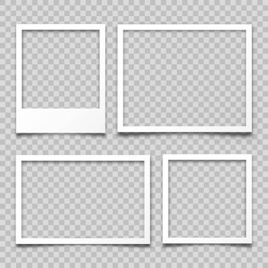 Gerçekçi boş fotoğraf kartı çerçevesi, film seti. Retro vintage fotoğraf. Dijital enstantane görüntüsü. Tasarım için şablon ya da maket. Vektör illüstrasyonu.