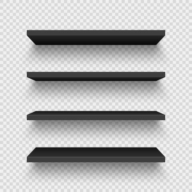 Arkaplanda siyah duvar koleksiyonu var. Boş mağaza rafı. Vektör illüstrasyonu.