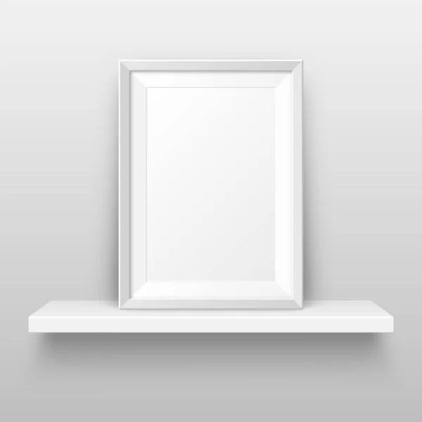 Realistic wall shelf with empty picture frame. Poster mockup for design. Vector Illustration. — 스톡 벡터