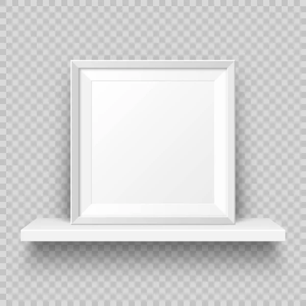 Realistic wall shelf with empty picture frame. Poster mockup for design. Vector Illustration. — 스톡 벡터