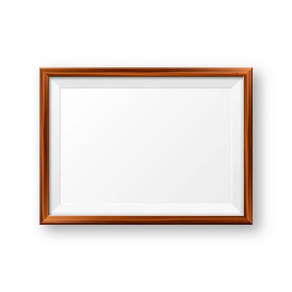 Realistic blank wooden picture frame. Modern poster mockup. Empty photo frame with texture of wood. Art gallery. Vector illustration. — Stock Vector