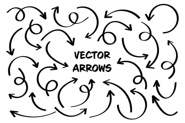 Black Hand Drawn Arrows Ustaw na białym tle. Strzała, ikona kursora. Kolekcja wskaźników wektorowych. Powrót, Następna strona internetowa Podpis. — Wektor stockowy