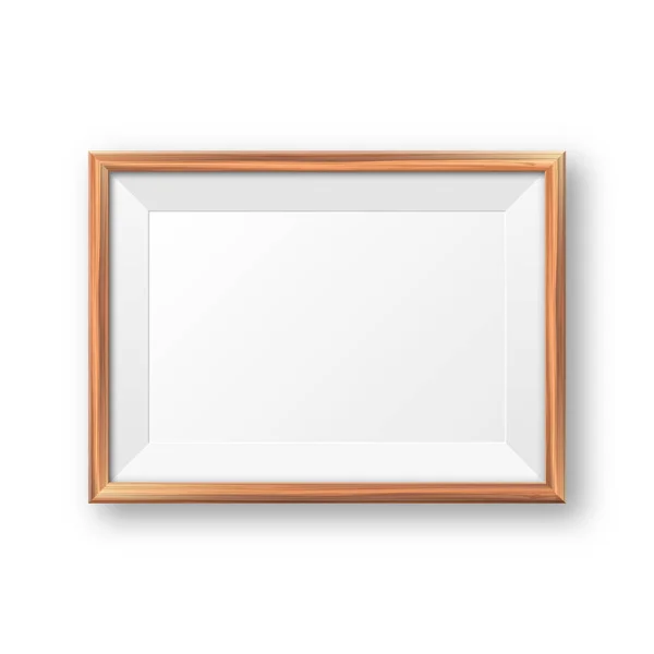 Realistic blank wooden picture frame. Modern poster mockup. Empty photo frame with texture of wood. Art gallery. Vector illustration. — Stock Vector