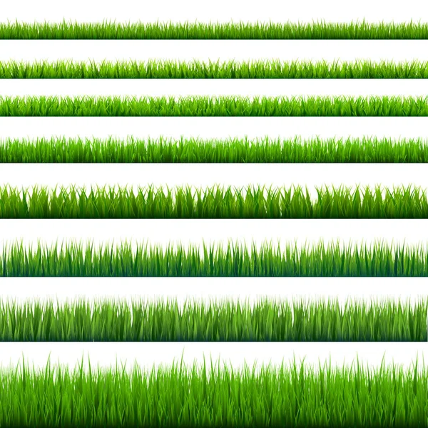 草的边界收集。绿色草甸自然背景。复活节卡片的设计元素。矢量说明. — 图库矢量图片