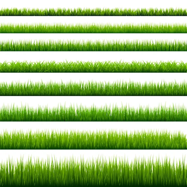 Gräsgränser samling. Grön äng natur bakgrund. Påskkortsdesignelement. Vektorillustration. — Stock vektor